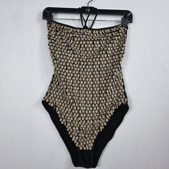 Hanne Bloch convertible Black and Gold pompom Swimsuit - Picture 3 of 15